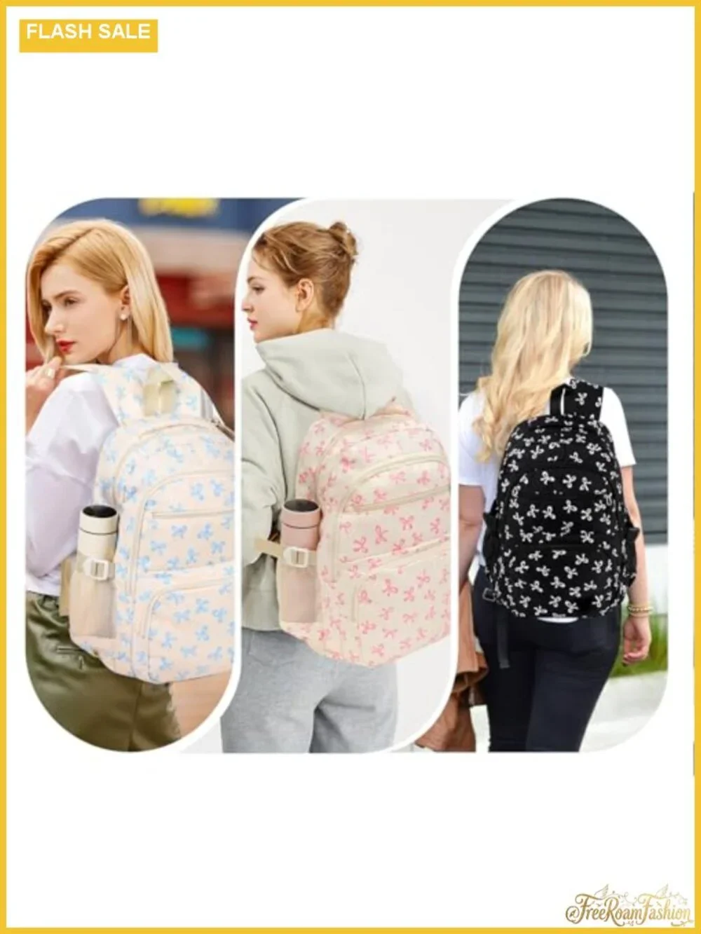 Coquette Bow Backpack 3-Piece Set for Women, Large Capacity Nylon Rucksack with